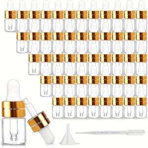 TEMU 100Pcs 2ml 투명 유리 Dropper 병, 에센셜 오일 향수 화장품 액체에 대 한 미니 샘플 Dropper 병, 황금 모자와 빈 여행 샘플 유리병