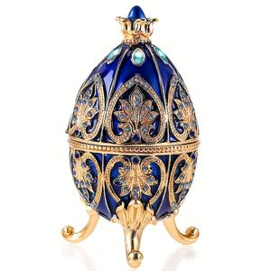 TEMU 1pc, 계란 보석 상자, 에나멜 Faberge 계란 스타일 장식, 부활절 달걀 보석 악세사리 상자 독특한 계란 보석 주최자, 금속 상자 클래식 장식품 가정 장식을위한 선물, 블루