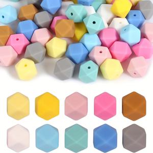 TEMU 40Pcs 실리콘 구슬, 15mm Round-14mm Hexagon-12mm 렌즈 콩 모양의 대량 모듬 된 고무 대형 실리콘 구슬 DIY 키 체인 Lanyards 팔찌 목걸이 공예 보석 만들기 용품