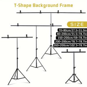 TEMU T자형 배경 스탠드, 수평 막대가 포함된 조정 가능한 배경 스탠드 키트, 스프링 클립 4개, 파티/결혼식/사진/장식용 검정색 운반 케이스, 휴대 및 보관 용이