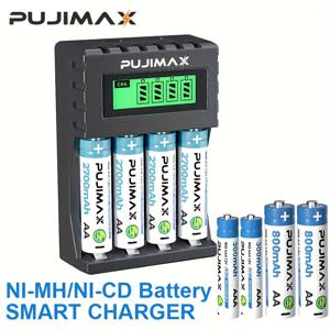 TEMU PUJIMAX USB 스마트 배터리 충전기 AA/AAA Ni-MH/Ni-CD 1.2V 충전식 배터리, 4개 독립 슬롯 고속 충전 , 배터리 미포함, 내구성 있는 가정 필수품 - 작동 전압 ≤36V