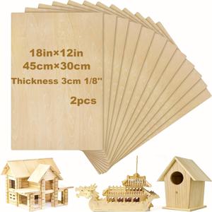 TEMU 2pcs 참피나무 시트 3mm 1/8'' X 12'' 18'' 합판 보드 공예 나무 얇은 DIY 예술 공예 목공 스크롤 톱질 프로젝트 그림 그리기 레이저 절단 굽기