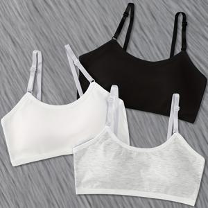 TEMU 3pcs 소녀 조정 가능한 스트레치 스포츠 브래지어 학생 청소년을위한 편안한 부드러운 Bralette 캐미 속옷 (7-12 Y)