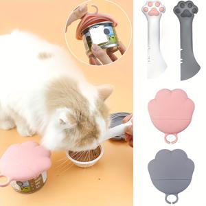 TEMU 고양이 발 모양의 실리콘 고양이 먹이는 1pc 다기능 애완 동물 캔 오프너로 덮을 수 있습니다 고양이 음식 숟가락, 애완 동물 식기를 청소하기 쉽습니다