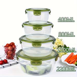 TEMU 4개 세트 누수 방지 주방 보관 상자 세트 - 2200ML/1300ML/800ML/400ML - 밀폐 상자, 전자레인지 가열 도시락, 가정용 주방 보관 용품 점심, 간식 등에 완벽한, 식당, 푸드 트럭을 위한 주방 가전, 식기