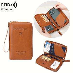 TEMU RFID 여성 지갑 PU 휴대용 창의적인 비행기 여권 클립 티켓 클립 은행 카드 가방 다용도 지퍼 여권 클립 손목 스트랩과 함께