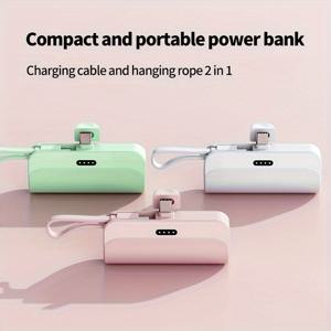 TEMU 4500mAh 미니 캡슐 파워 뱅크, 내장 충전 케이블 포함, 이중 기기 충전 지원, iPhone15/15pro/15pro max/Samsung S24/23/S22/Xiaomi 모바일 폰 충전 장치에 적합, 야외 여행용 비상 휴대용 모바일 전원 공급|보조배터리|보조배터리20000