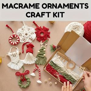 TEMU 8pcs DIY Macrame 크리스마스 장식품 공예 키트, 축제 마법 만들기, 가족과 친구를 위한 수제 선물, 따뜻한 모임에 이상적, 완벽한 휴일 기념품, 올 시즌 빨간색, 흰색, 녹색 색상, 뜨개질 액세서리