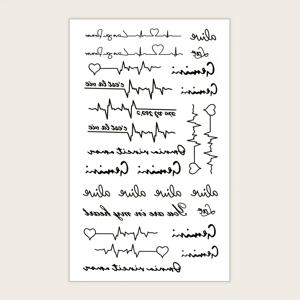 TEMU 하트 비트 문자 패턴 손가락 손목 바디 작은 부품 문신 스티커 남성과 여성을위한 마지막 2-5 일 방수 시뮬레이션 문신 스티커