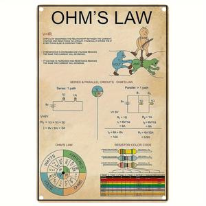 TEMU 전기기사 오옴의 법칙 수직 포스터 캔버스 벽 장식 포스터 아트 디자인 금속 알루미늄 간판 차고를 위한 레트로 벽 장식 라운지 바 카페 가정 주방 식당 기숙사 차고 남자 동굴 주유소를 위한 금속 벽 장식 8''x12''/20cm*30cm
