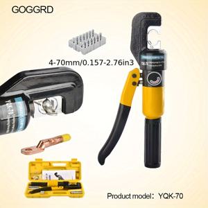 TEMU GOGGRD 유압 와이어 압착 도구 세트 YQK-70, 8톤 케이블 압착기 커터, 4-70mm² 조절 가능한 육각 압착 플라이어, 탄소강 손잡이 및 안전 밸브 포함, 9개 다이 및 캐리 케이스 포함