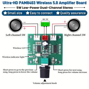 TEMU PAM8403 초고화질 5.0 무선 증폭기, 듀얼 채널 스테레오 5W, 소형 크기, 쉬운 연결, 품질 보증 - 전기, 제조용 복합 재료 - 하드 와이어링, 작동 전압 ≤36V