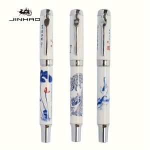 TEMU Jinhao 950 파란색과 흰색 도자기 시리즈 세라믹/중국어 회화 만년필 Medium Nib 18KGP - Dragon & Lotus & Shrimp