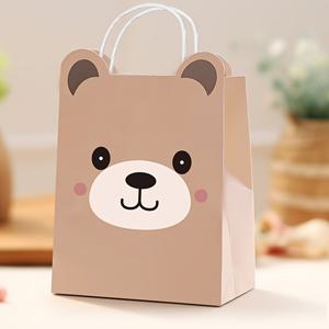 TEMU 10/24개, 귀여운 곰 토트 크래프트 종이 가방, 곰 삼차원 귀 디자인 토트백, 생일 파티 가방, 결혼식 선물 가방, 디자이너 스타일, 쇼핑백, 캔디백, 가장 저렴한 아이템, 파티 가방, 파티 선물 가방, 공예 토트백