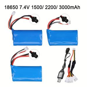 TEMU 7.4V 1500mAh/2200mah/3000mah 18650 배터리 WPL MN99S D90 U12A S033g Q1 H101 SM 7.4V 배터리 RC 보트 자동차 탱크 드론 부품 크리스마스 할로윈 선물