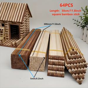 TEMU 32개/64개 포장 0.2×0.2×11.8인치 탄화 및 원색 정사각형 대나무 막대, 공예 막대, 목공용품, DIY 모형, 공예 프로젝트 공예, 공예 건설용 정사각형 대나무 막대