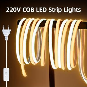 TEMU 선비욘드 LED 스트립 조명, 288개 LED/m, 고휘도, 유연성, 접착성, AC 220-240V, EU 플러그, 스위치 제어, 흰색 또는 웜 화이트, 실내 및 실외 사용 가능