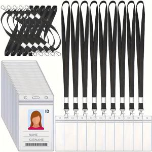 TEMU 12 팩 방수 플라스틱 ID 배지 홀더, 재봉식 지퍼 및 끈 클립 포함, 사무실, 학교 및 여행용 - 넥 스트랩이 있는 내구성 있는 PVC 카드 슬리브