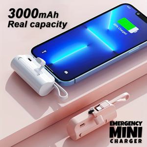 TEMU 3000mAh 미니 긴급 전원 은행, 내장 케이블 및 스탠드가 있는 휴대용 2-in-1 충전기, USB 충전, 대부분의 스마트폰 및 태블릿과 호환 가능|보조배터리