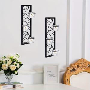 TEMU 2pcs 검은 철 벽 Sconce 캔들 홀더, 벽걸이 형 금속 촛대 홀더, 거실, 욕실, 침실, 식당 및 웨딩 홈 장식 액세서리를위한 우아한 소용돌이 디자인의 Tealight 기둥 교수형