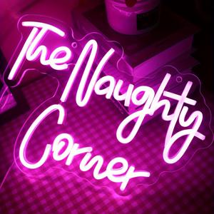 TEMU LED 'The Naughty Corner' 네온 사인 1개, 핑크 단어/글자 USB 전원 네온 조명, 여자 방, 집 바, 벽 장식, 파티 창문, 거실 장식, 생일 크리스마스 선물(핑크) 서프라이즈 파티 배경, 밝기 조절 가능