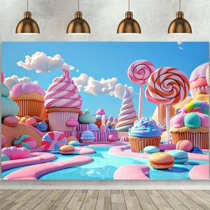 TEMU 1pc 롤리팝 Candyland 배경 동화 달콤한 만화 사탕 집 아이스크림 성 구름 사진 배경 생일 파티 샤워 장식 사진 부스 소품, 파티 장식 용품, 가정 장식 용품, 생일 장식 용품