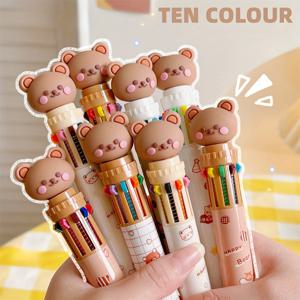 TEMU 8pcs 10 색 만화 곰 프레스 볼펜, 프레스 유형 다색 펜, 10 색 빠른 건조 프레스 서명 펜, 쓰기 도구