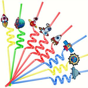 TEMU 8개, 항공우주 시리즈 재사용 가능한 동물 만화 마시는 빨대 - 가족 모임, 테마 파티 및 축제 축하 행사에 적합 - 훌륭한 주방 용품 및 독특한 크리스마스 선물