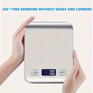 TEMU 주방용 10KG/5KG 스테인레스 스틸 저울, LCD 정밀 전자 계량, 슬림 바디, 쉽게 닦이는 표면, 배터리 구동 (AAA), 측정 정확도 0.1g, 비충전식.