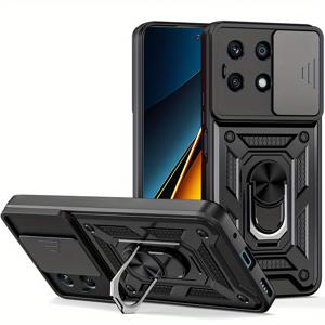 TEMU 포코 X6 Pro, X5 Pro, F5, C65용 메탈 킥스탠드가 장착된 내구성이 뛰어난 충격 방지 플라스틱 폰 케이스 - 편리한 손을 비울 수 있는 홀스터와 보호용 스탠드 기능