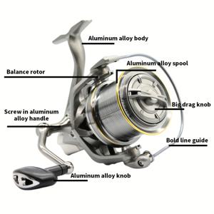 TEMU ROOBLINOS 고출력 롱캐스팅 낚시릴 - 55lb 드래그, 바닷물 및 담수용 스피닝 휠, 내구성 있는 나일론 바디, 다양한 사이즈 (8000/9000/10000/12000/14000)