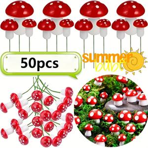TEMU 50개 미니 인공 버섯 꽃 - 크리스마스, 할로윈, 이스터 홈 데코에 적합