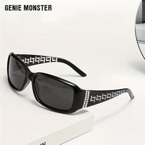 TEMU GENIE MONSTER 여성용 럭셔리 다이아몬드 장식 편광 패션 안경 - 패셔너블한 직사각형 프레임, 일상 및 여행에 완벽