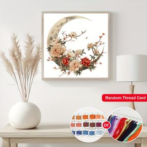 TEMU DIY 십자수 키트 11CT 패브릭 40x40cm - 가정 장식용 달과 꽃 자수 세트, 무늬 있는 패브릭, 실, 거실용 바늘, 침실 아트웍(프레임 없음)이 포함된 완벽한 공예 키트|십자수