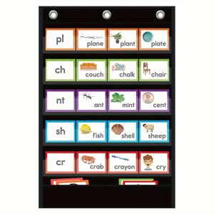 TEMU 5개의 투명 포켓과 추가 보관 포켓이 있는 접이식 교육 차트 정리함, 가볍고 방수 처리된 교실 및 가정용 학습 보조 도구, 표준 3인치 문장 스트립 및 단어 카드용 휴대용 포켓 차트