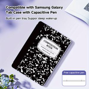 TEMU 1개 밀크 노트 패턴 보호 케이스와 1개 용량성 펜 세트, SamSung 태블릿 A7 Lite 8.7인치, A9+/ A9 Plus 11인치, S6 Lite 10.4인치, S7/S8/S7FE/S9FE/S9+에 적합, 펜 슬롯 보호 케이스 포함, 스마트 슬립 지원