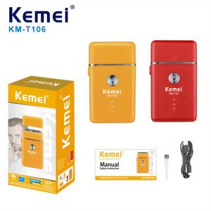 TEMU 케메이 KM-T106 USB 충전식 전기 면도기, 원터치 시작, 60분 이상 배터리 수명, 스테인리스 스틸 블레이드