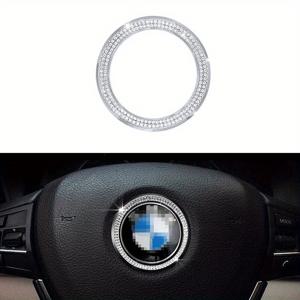 TEMU BMW 호환 알루미늄 스티어링 휠 로고 링, 크리스탈 라인스톤 엠블럼 인서트 장식