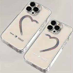 TEMU 2개 왼쪽과 오른쪽 사랑 하트 TPU 투명 올인클루시브 렌즈 보호 휴대폰 케이스, Apple Iphone 15/14/13/12/11/Xs/Xr/X/7/8/Mini/Pro/Plus/Pro Max에 적합, 적합한 커플 모델