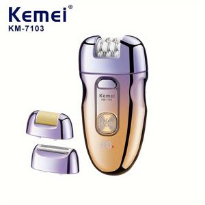 TEMU KEMEI KM-7103 3 In 1 전기 에필레이터 얼굴 클리닝 코드리스 충전식 배터리 에필레이터 여성용 제모기