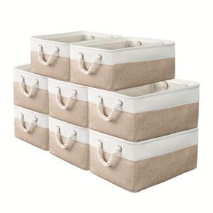 TEMU Set of 6 Contemporary Fabric Storage Bins with Lids - Stackable Decorative Organizing Baskets with Rope Handles for Clothes, Toys, Books - Ideal for Bedroom, Living Room, Office, Dorm Accessories