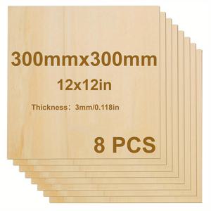 TEMU 12인치 X 12인치 X 1/8인치, 3mm 두께의 나무 판 2/4/8개, 공예용 미완성 얇은 합판, DIY 건축 모형 제작, 목공예, 목재 연소 제품.