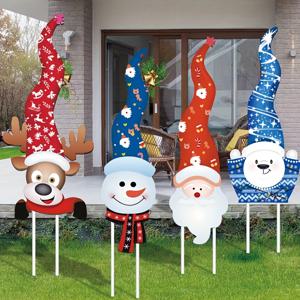 TEMU Art Deco Christmas Yard Stakes Set of 4 - Plastic Outdoor Garden Signs with Santa & Reindeer - No-Electricity Holiday Lawn Decorations for Christmas and New Year