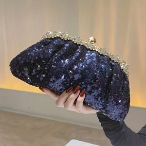 TEMU Sequins Ruched Evening Bag, 반짝이 라인 석 장식 클러치 지갑, 결혼식 연회 파티를위한 여성용 체인 핸드백