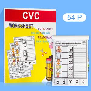 TEMU 영어 CVC 발음 단어 문장 학습 워크북 잘라 붙이기 읽기 및 만들기 교육 언어 예술 기술 책 어린이 어린이 가르치기 워크시트 책