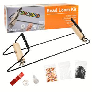 TEMU 다양한 보석 제작 공예용으로 사용할 수 있는 Hobbyworker Extra Wide Metal Bead Loom Kit입니다. 추가 넓은 룸, 실, 바늘 및 팔찌, 목걸이, 벨트 및 기타 보석 제작을 위한 유리 구슬 3개 봉지가 포함되어 있습니다.