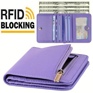 TEMU RFID 차단 신용카드 홀더, 비건 PU 바이폴드 지갑, 여성용 미니 숏 동전 지갑 및 카드 정리함|카드지갑