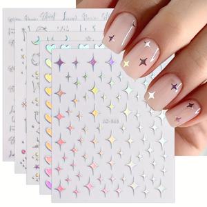 TEMU 12 Sheets 오로라 네일 아트 스티커 데칼 셀프 접착성 Pegatinas Uñas 글리터 홀로그래픽 스타 하트 네일 용품 네일 아트 디자인 장식 액세서리|네일스티커|네일재료