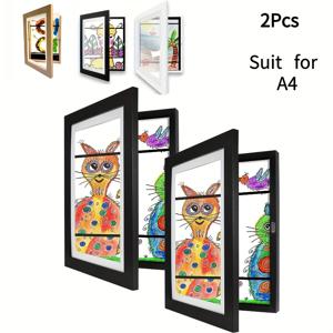 TEMU 2pcs 키즈 아트 프레임 앞쪽 입구 변경 가능, 키즈 아트워크 액자, 아이들에게 적합, 그림 보관 액자, 어린이 아트 프로젝트, 학교 숙제, 공예, A4 행잉 아트