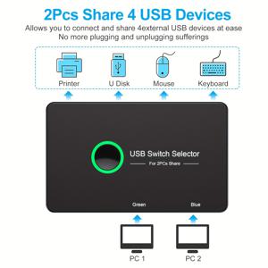 TEMU USB 3.0 스위치, USB 스위처 2 컴퓨터 공유 4 USB 장치 PC 프린터용 주변 USB 스위치 스캐너 마우스 키보드, USB KVM 스위치 Mac/Windows/Linux와 호환 가능